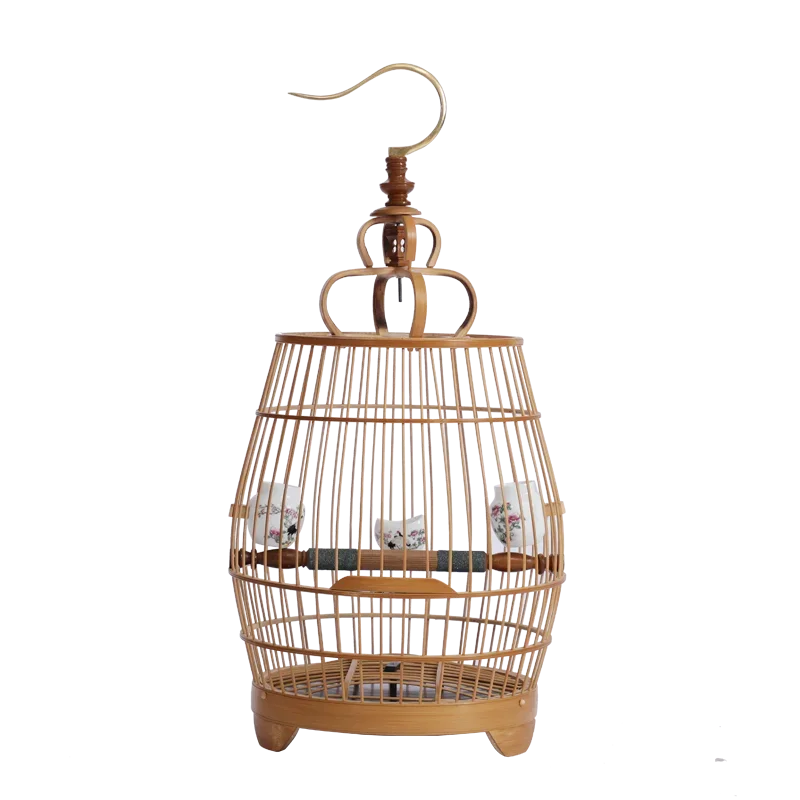 

Handmade Bamboo Eyebrow Bird Cage Large Melon Skin Cage Set Fixed and Stable Boutique Bird Cage Aviary Decorative Birdhouse