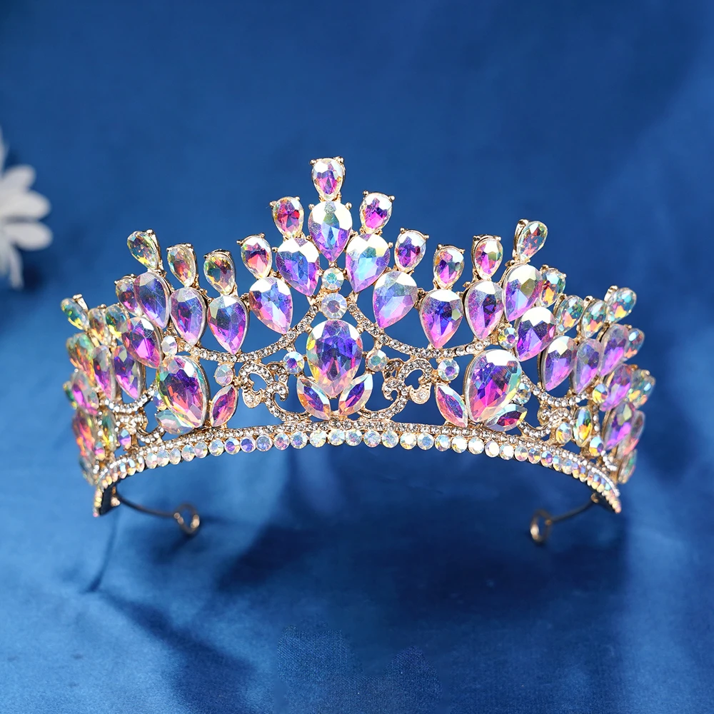 المبيعات الساخنة متعدد الألوان التيجان الطرف والتيجان للنساء كريستال الأميرة تاج حجر الراين الشعر مجوهرات أغطية الرأس وصيفه الشرف