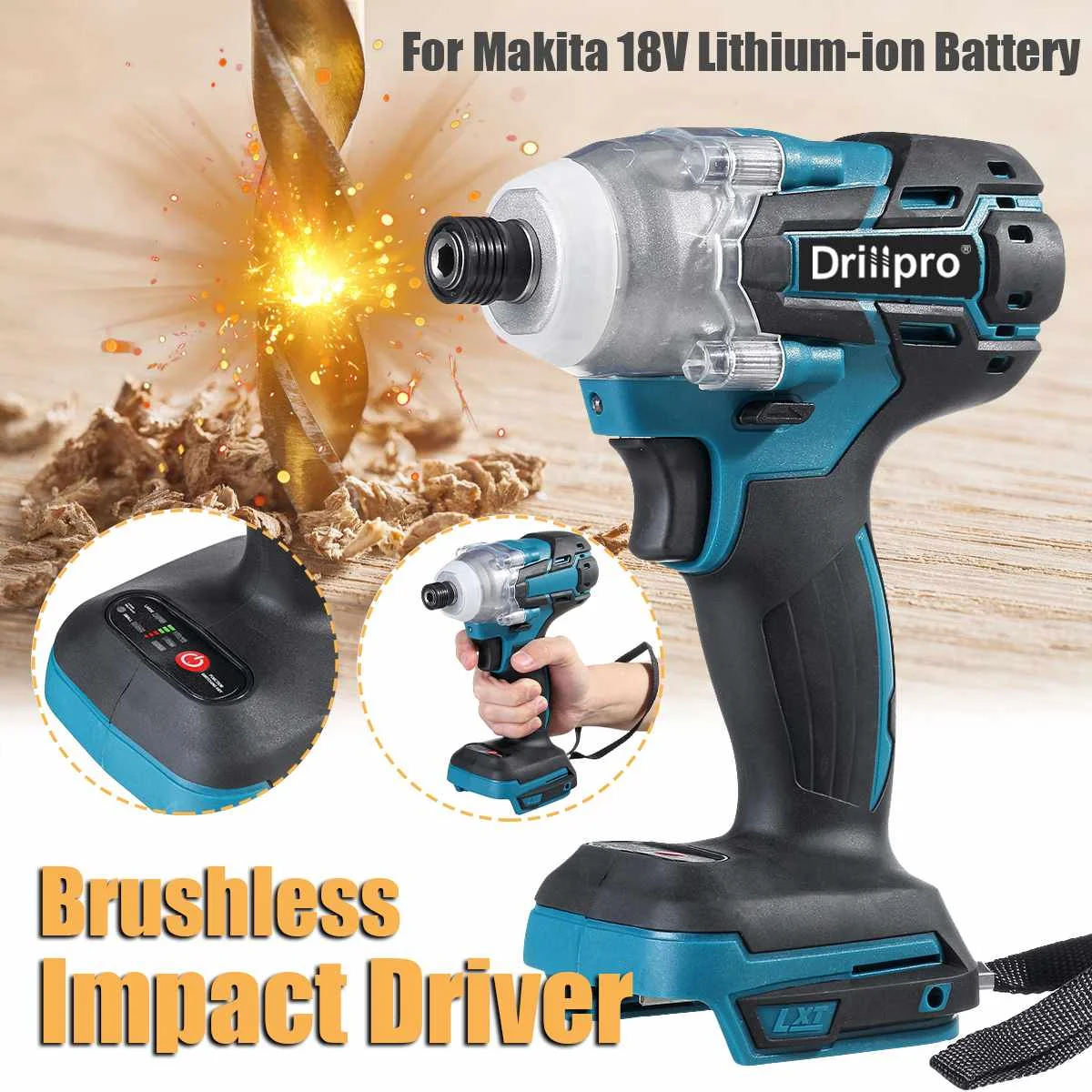 Drillpro Brushless Electric Screwdriver 520N.m Cordless Electric Impact Drill Screw Driver Power Tool for Makita 18v Battery