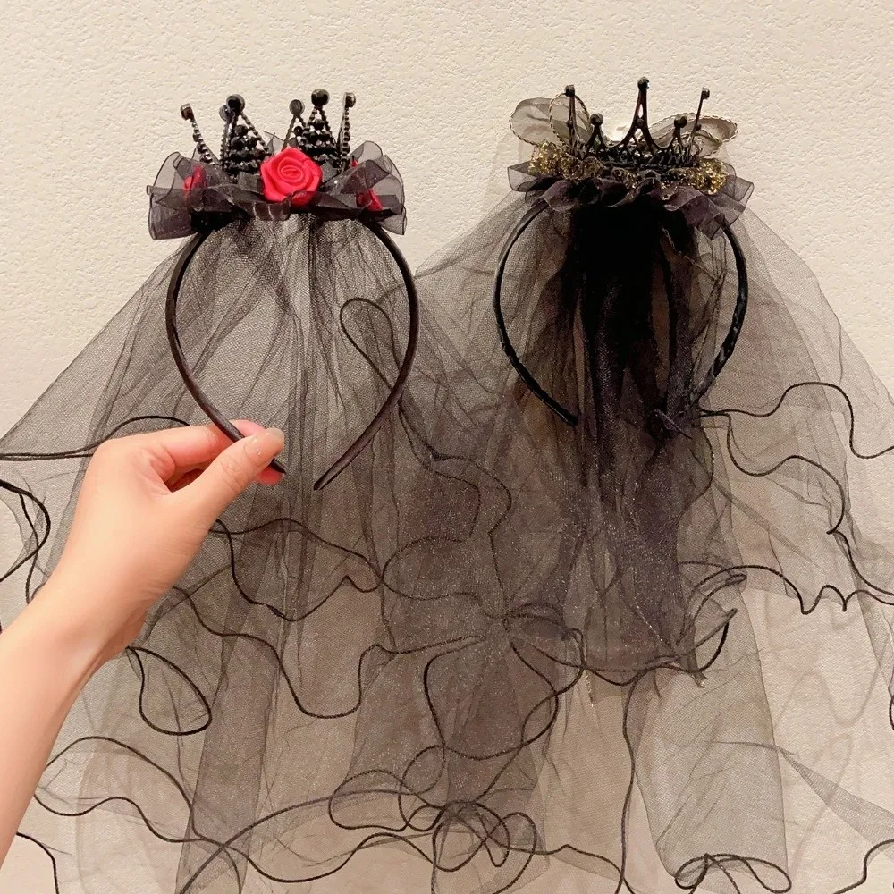Fashion Ghost Halloween Hair Hoop Mesh Gothic Style Bow Hairband Veil Black Crown Headband Kids