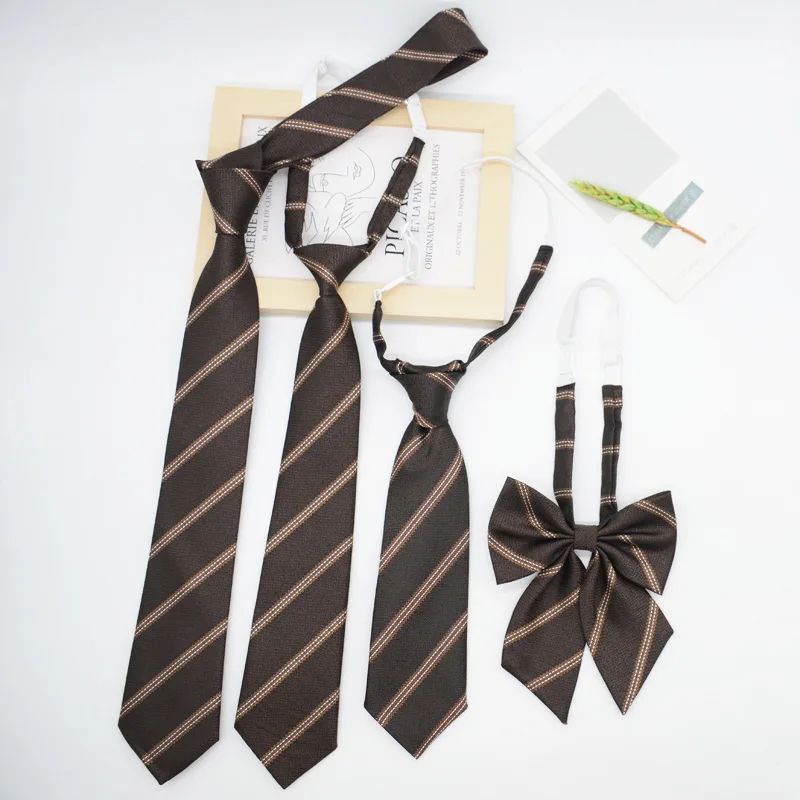 JK Fashion Girls Adjustable Coffee stripes Necktie and Bow Ties Japan Korea School Women Uniform Anime Bowknot Ties