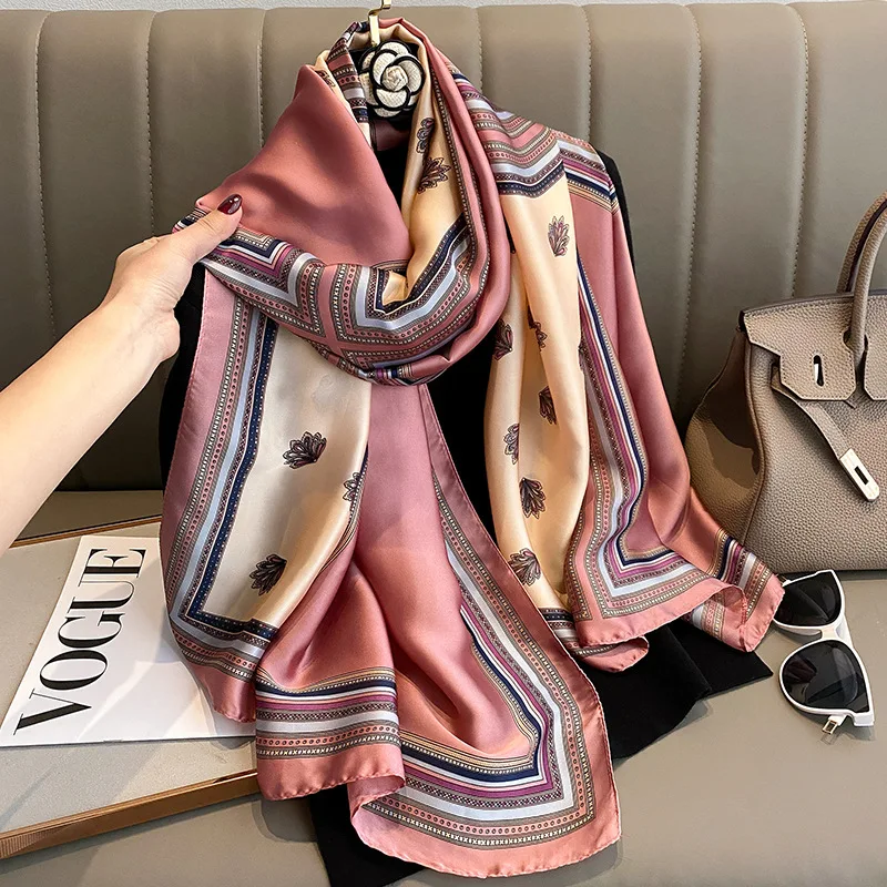 Spring Scarf Women\'s Luxury Design Scarf Silk Smooth Scarf Soft Muslim Headband Shawl Beach 85x180cm