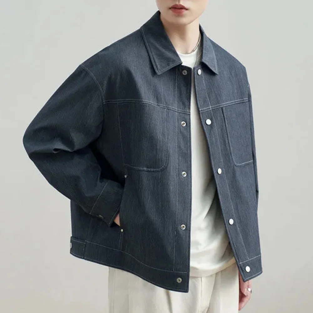 

Mens Jacket Imitation Denim Workwear Business Jacket Autumn Casual Versatile Vintage Korean Jacket Men's Clothing 2024 Unisex