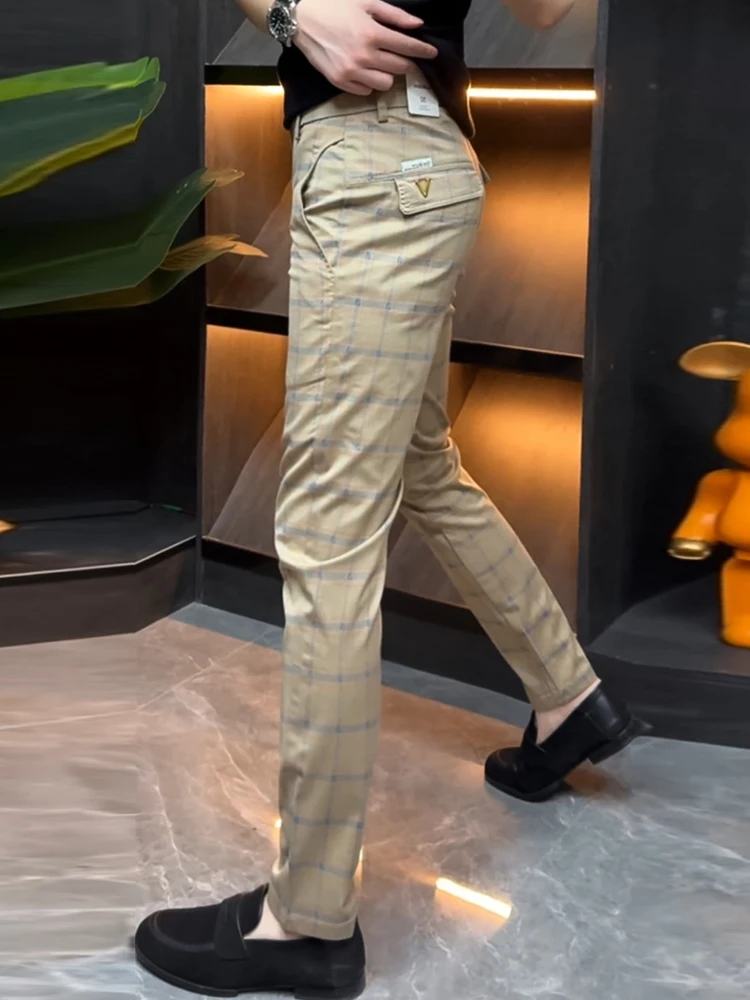 

Деловые повседневные мужские брюки в клетку, облегающие, осенне-зимние, модные, легкие, роскошные, для отдыха, не требуют глажки