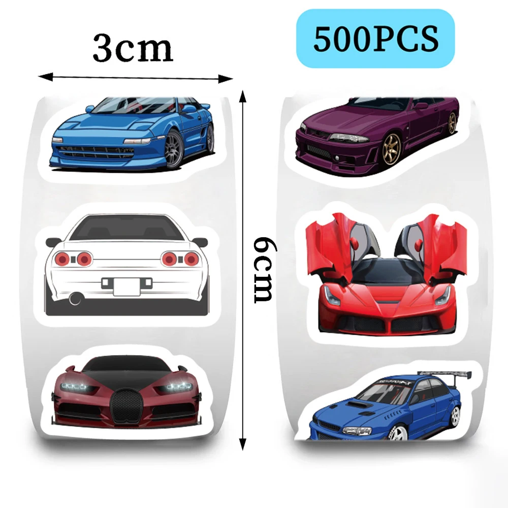 

500pcs/roll Cool Cartoon JDM Racing Car Stickers Graffiti Sealing Decals Notebook Phone Luggage Kids Reward Sticker Decoration