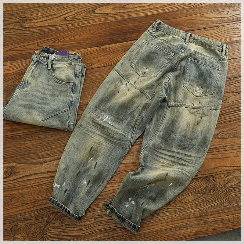 

Retro 2205 Autumn/Winter New Men's Clothing Jeans Men's Loose Splicing Old Heavy Weight Denim Pants