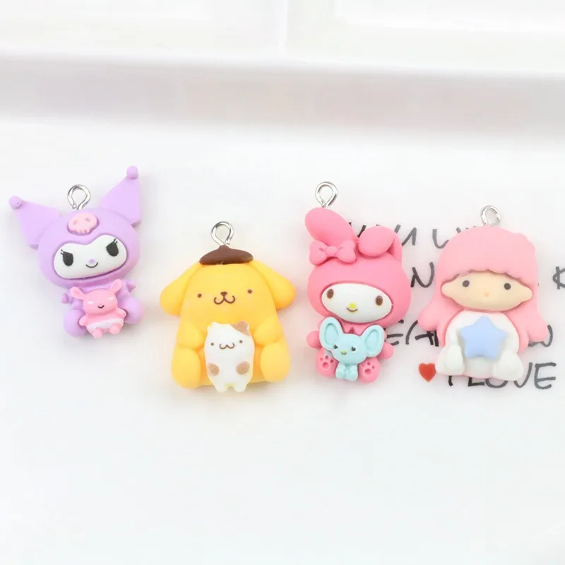 Sanrio Série Anime Figura Resina Brincos Dos Desenhos Animados, Imagem Criativa, Melodia, Pequeno Pingente, Jóias DIY Acessórios, Material Artesanal