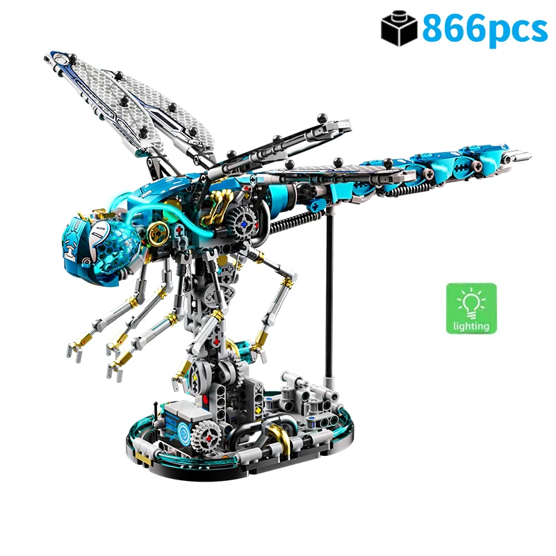 

866pcs Mechanical Dragonfly Building Blocks Movable Insect Model Light 3D Desktop Ornament DIY Gift Creative Hobby Collection