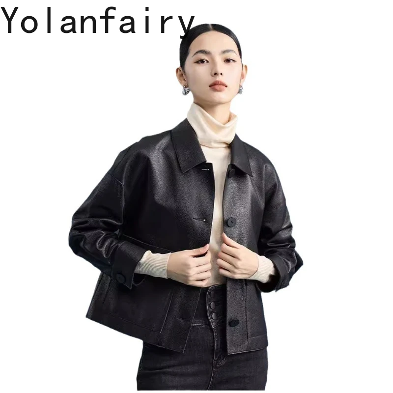 

YOLANFAIRY Genuine Leather Sheepskin New in Jackets 2024 Spring Small Womens Jacket Short Lychee Pattern Jaqueta Feminina