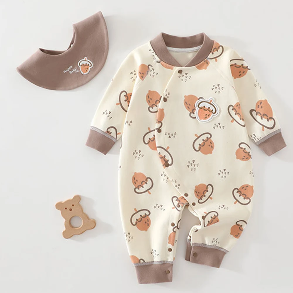 Baby Boy Jumpsuit Long Sleeve 100% Cotton Spring Autumn Winter Newborn Clothing Daily Wear Baby Girl Romper With Bib