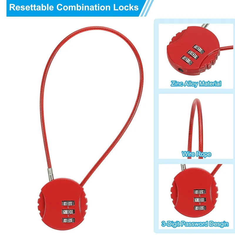 Long Cable Combination Locks - 30cm Cable Gun Safe Code Lock for helmet,travel bag,cabinet