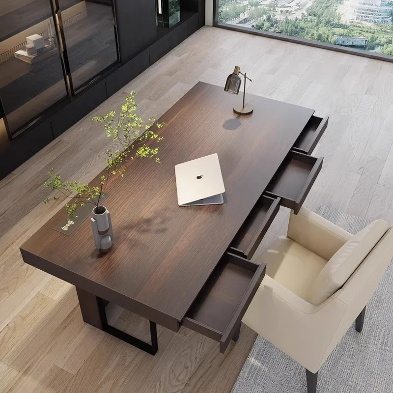 Light luxury Italian minimalist solid wood desk Modern simple living room Home computer desk Study desk