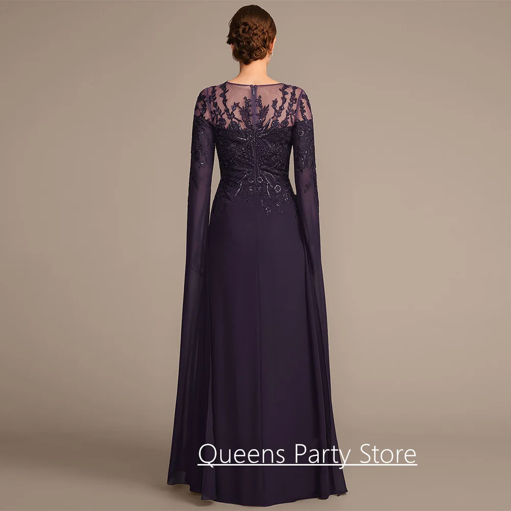 Elegant Mother of The Bride Dress Customized Round Neck Sequined Applique Chiffon Wedding Guest Gown Long Party Dresses