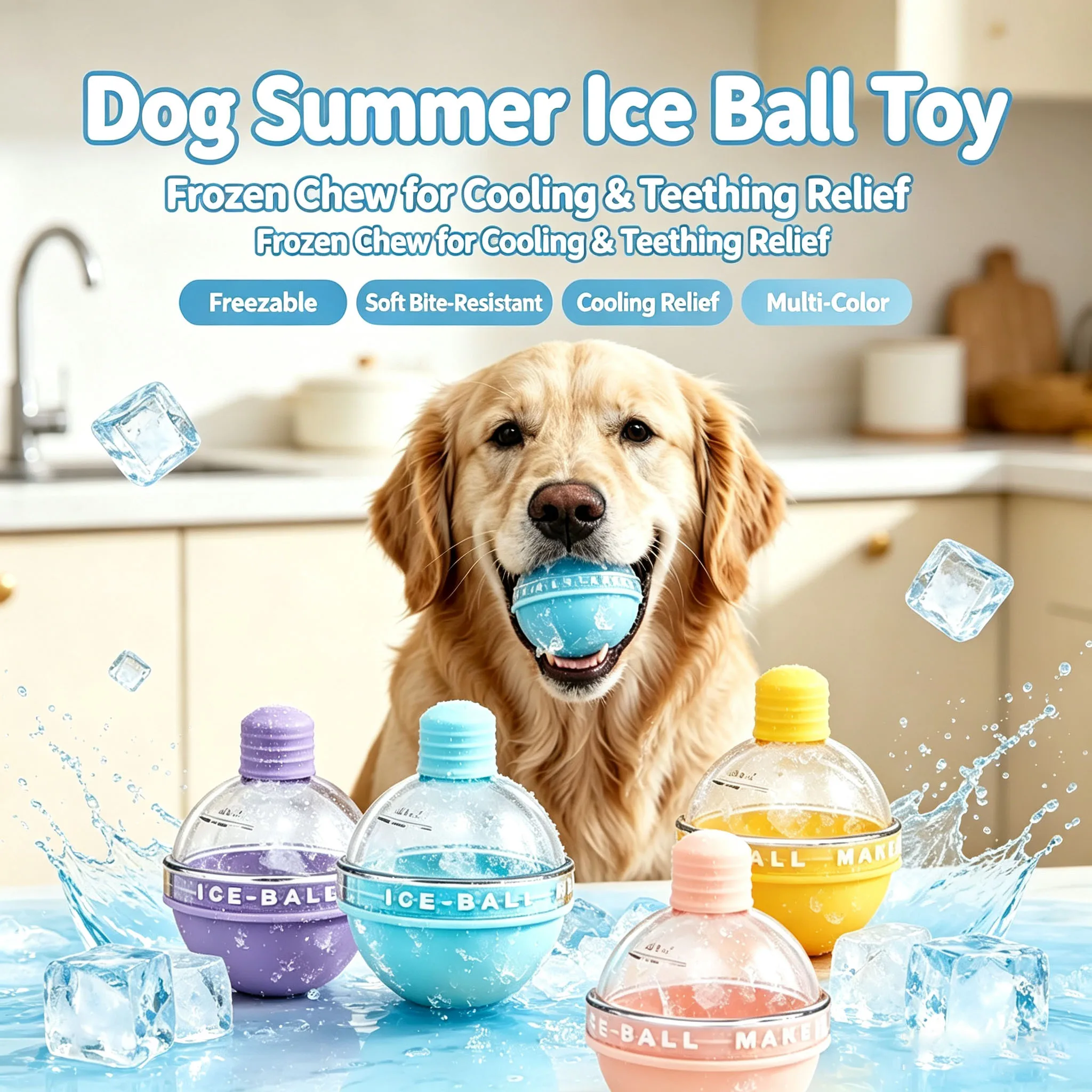 Summer Frozen Cooling Dog Chew Ball Fillable Silicone Teething Toy Heat Relief Stress Anxiety Reducer Reusable Homemade Treat Ma