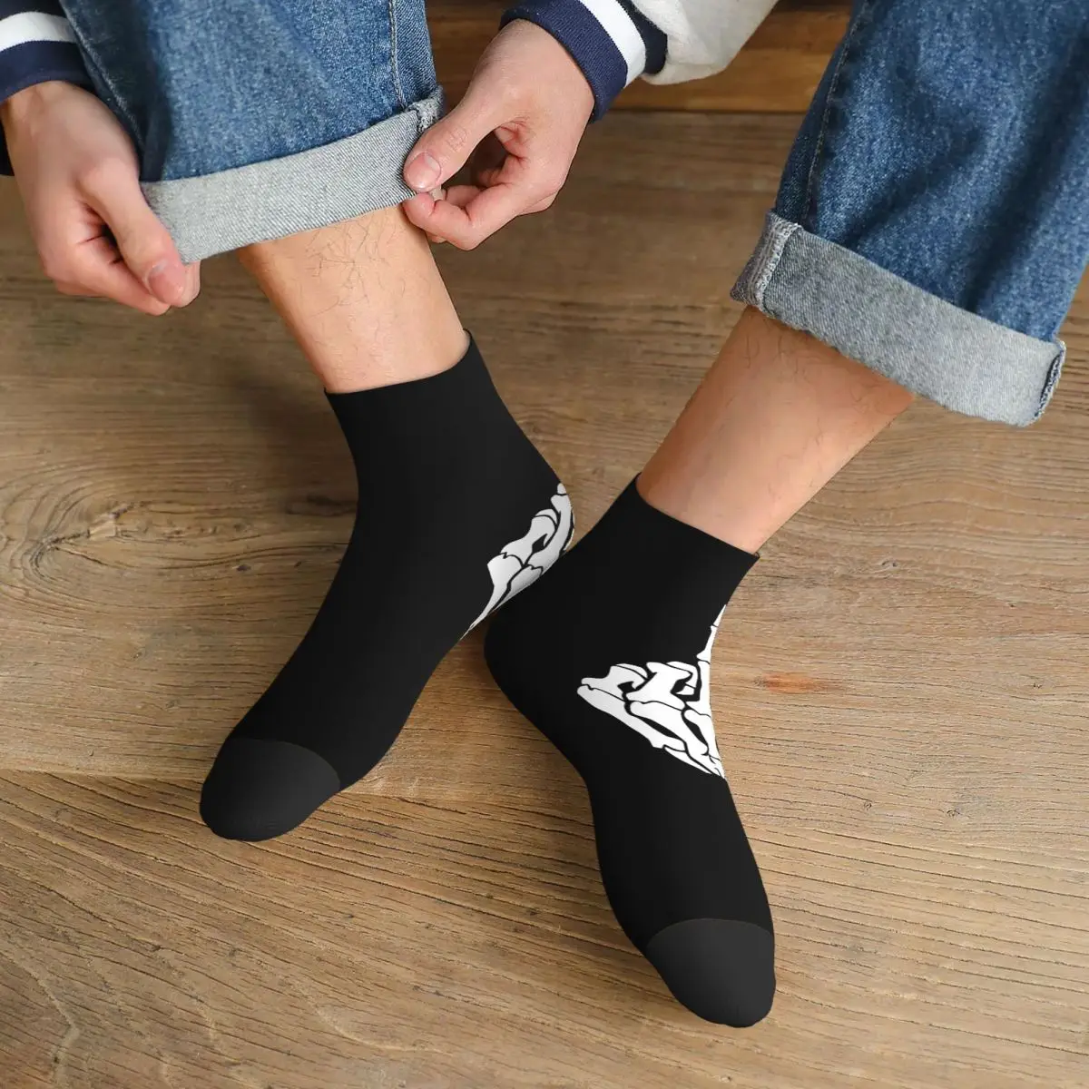 Kawaii Mens Skeleton Middle Finger Dress Socks Unisex Warm Breathbale 3D Printing Crew Socks