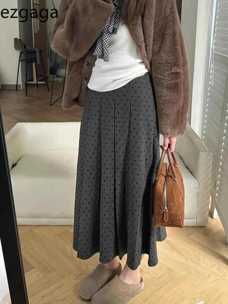 

Ezgaga Skirts Women Heart Polka Dot Autumn Winter Fashion High Waist Sweet Elegant Long Skirt Female Fashion Casual Chic