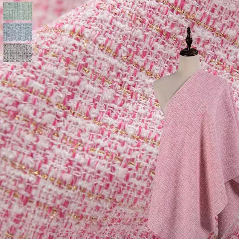 

Розовый цвет, золотая проволока, окрашенная в пряжу плетеная твидовая ткань для женщин, осенняя куртка, платье, костюм, пальто, сумка, ткань «сделай сам», швейный материал