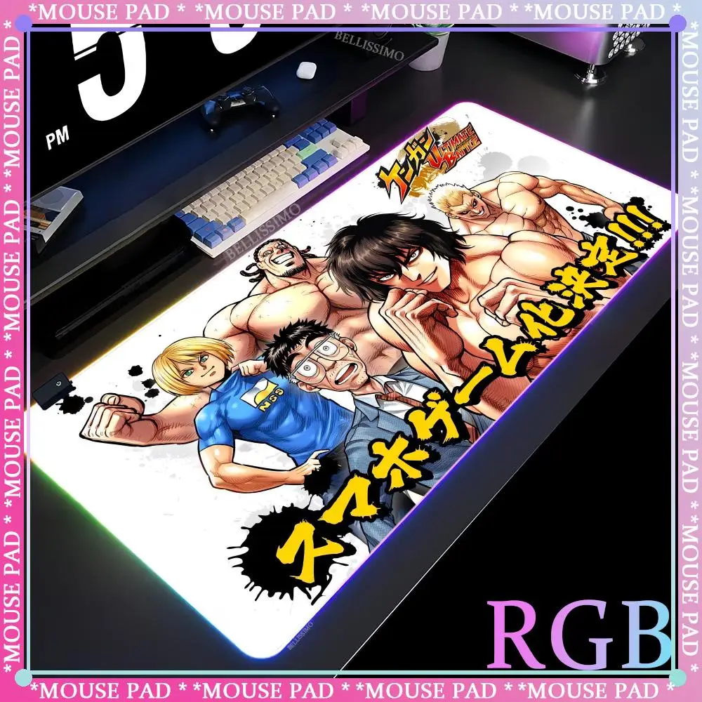 K-engan Ashura Anime RGB XXL MousePad Luminous Desk Mat LED Oversized Computer Pad Gamer Keyboard Pad Luminous Rubber Mouse Pad