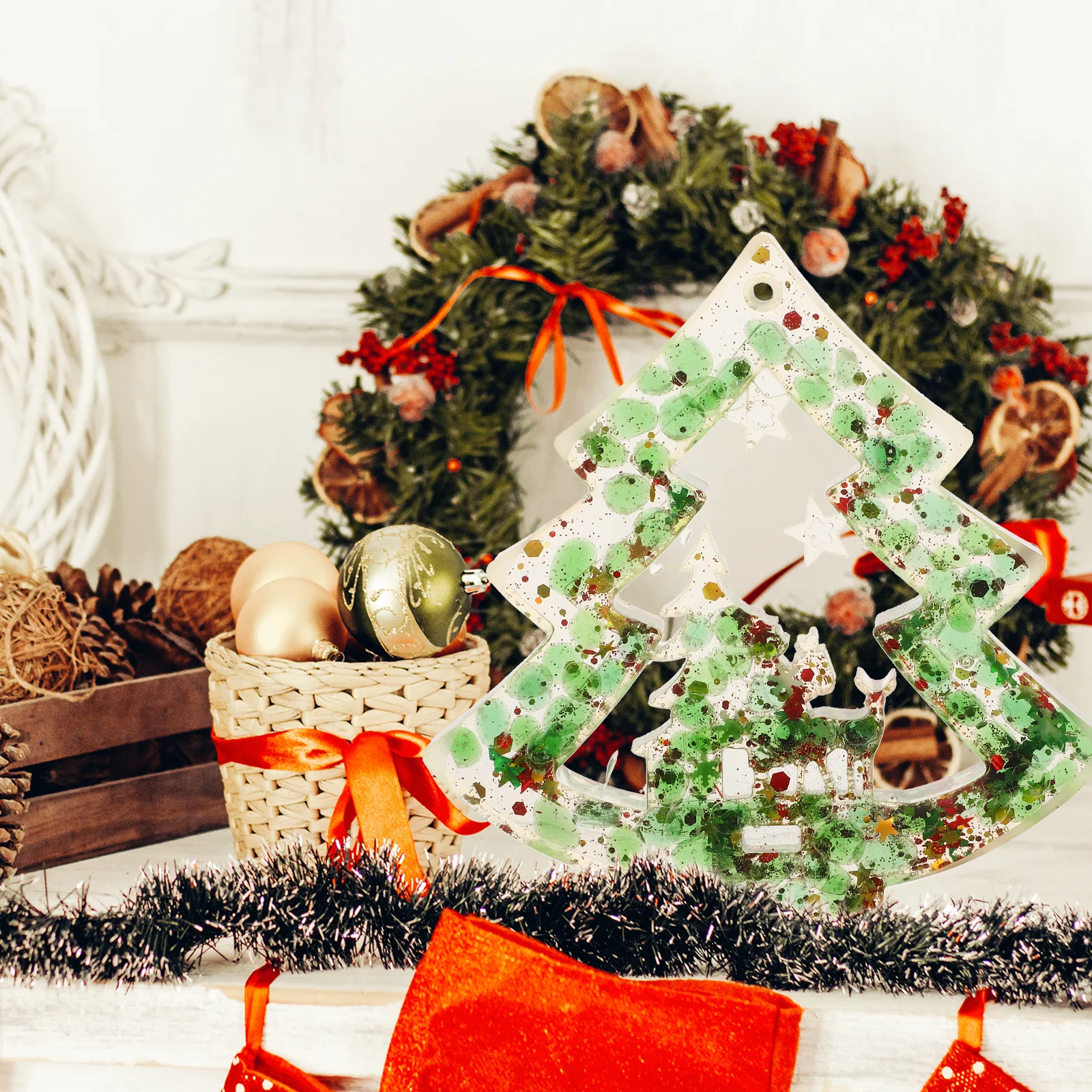 

Crystal Resin Christmas Tree Mini Desktop Xmas Table Decoration Small Holiday Ornament Christmas Tree Figurine