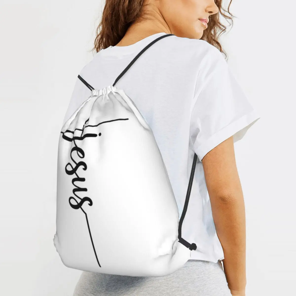 Jesus Cross Backpacks Casual Drawstring Bundle Pocket Sports Bag Book Bags for Travel Students