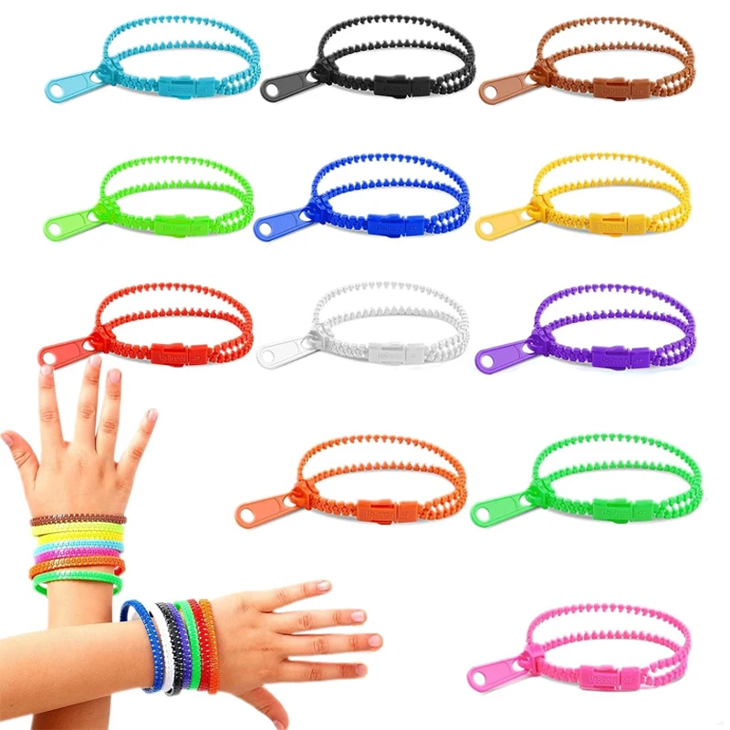 Fidget Zipper Bracelets Kids Sensory Toys Anxiety ADHD Calming Down Stress Relax Classroom Travel Students Prizes Party Favors