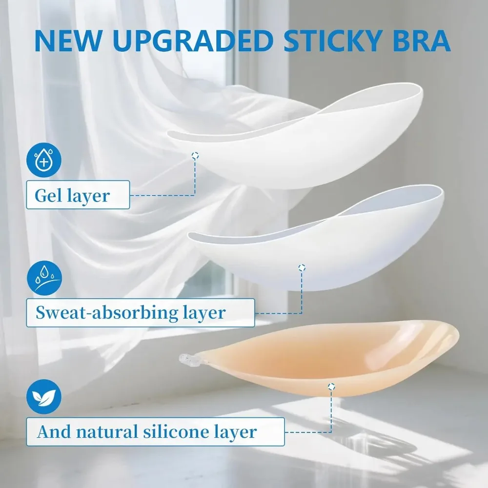 Adhesive Bra Strapless Sticky Invisible Push Up Reusable Silicone for Women, Without Shoulder Straps Waterproof Quick-Drying