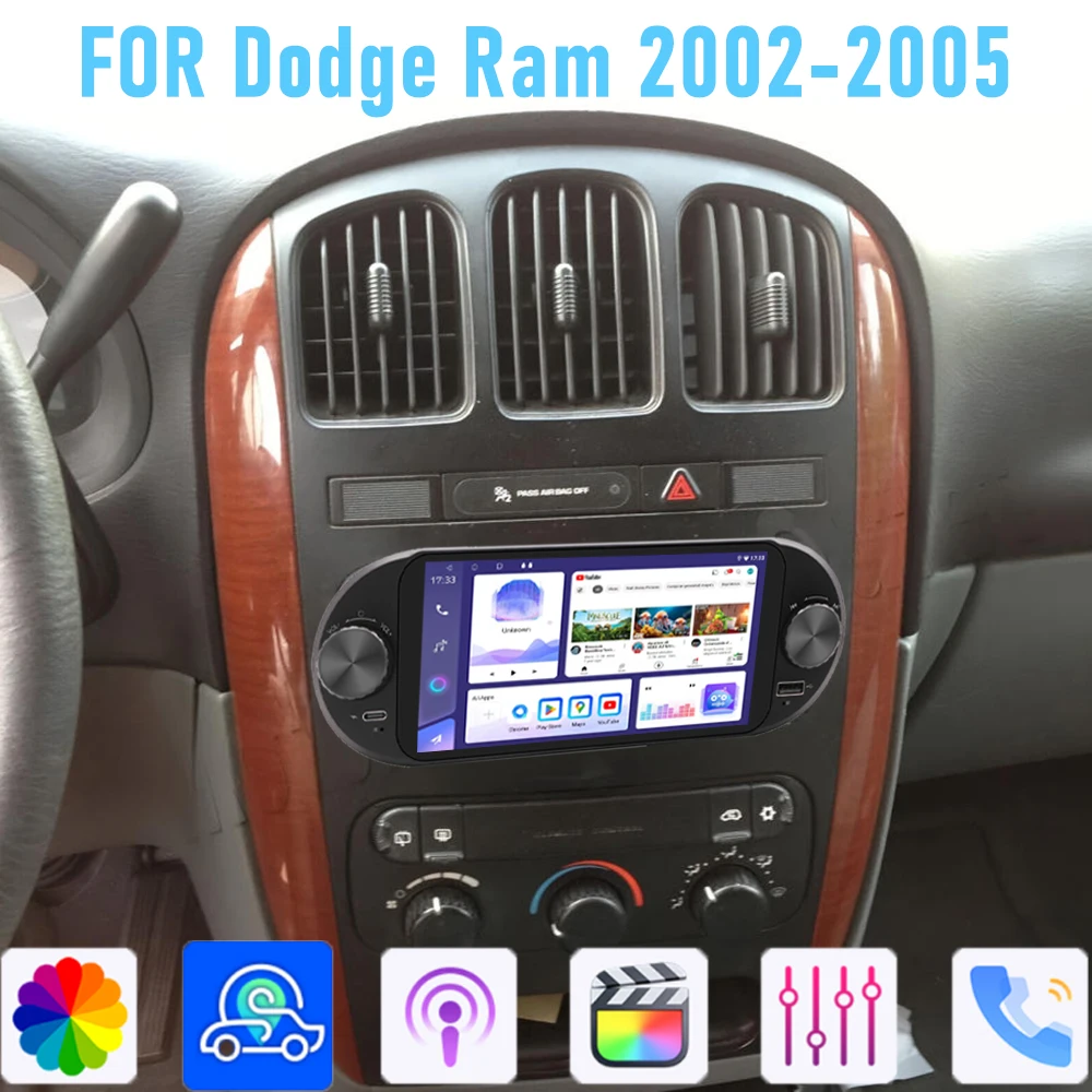 Radio Estéreo para Auto con GPS de 6'' para Dodge Ram 2002-2005, Apple CarPlay Inalámbrico, Android 15, Unidad Principal para Auto, Cámara, WIFI, 4GB-64GB