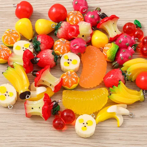 Tusember 10 pezzi di ciondoli di frutta carini mela banana ciliegia mais fragola pendenti per creazione di gioielli collana braccialetto orecchini fai da te