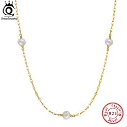 ORSA JEWELS Genuine 925 Sterling Silver Choker Pearl Necklace Handmade 5mm Natural Baroque Pearl Chain for Women Jewelry GPN35