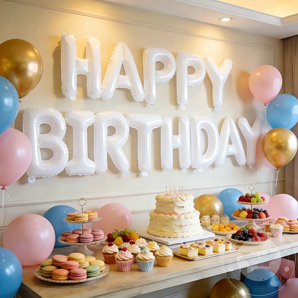 

16inch 13pcs White Happy Birthday Balloon Foil Letter Ballons Baby Shower Birthday Party Decoration Adult Balloon Banner Globos
