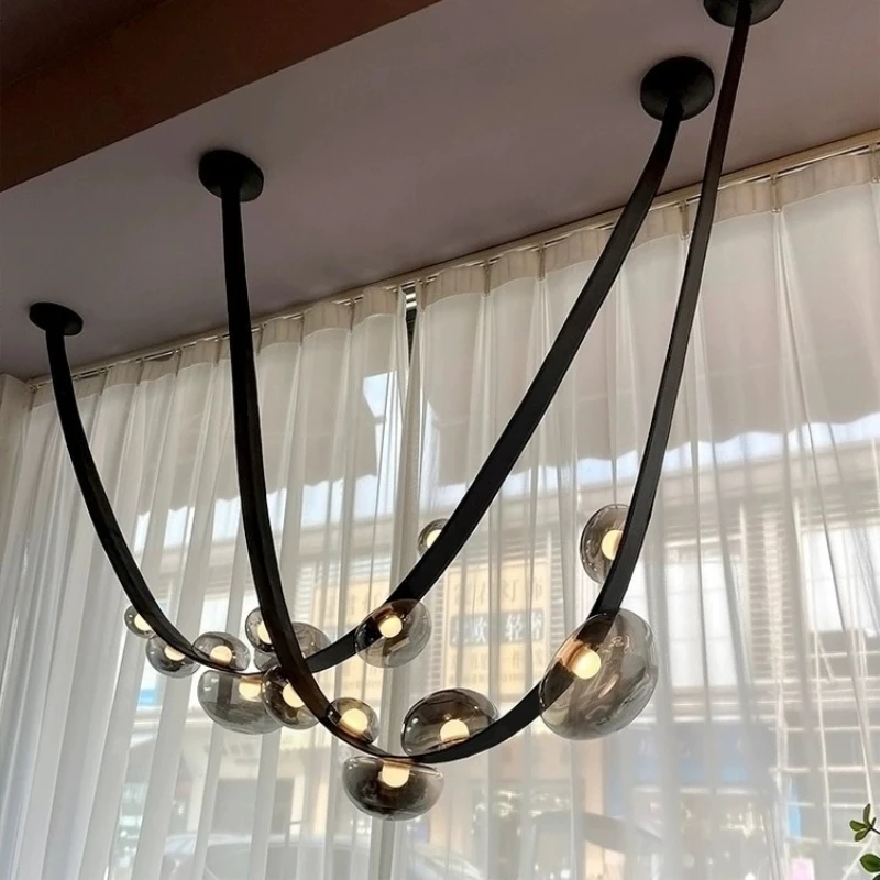 Statement chandelier Led Leather Lamp Home Decor Design Lusters black island lights for Hall Villa dining table light