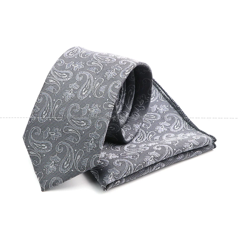 Men\'s  Paisley Tie Set Fashion Wedding Ties For Men Hanky Necktie Red Green Grey Gravata Jacquard Tie Social Party Accessories