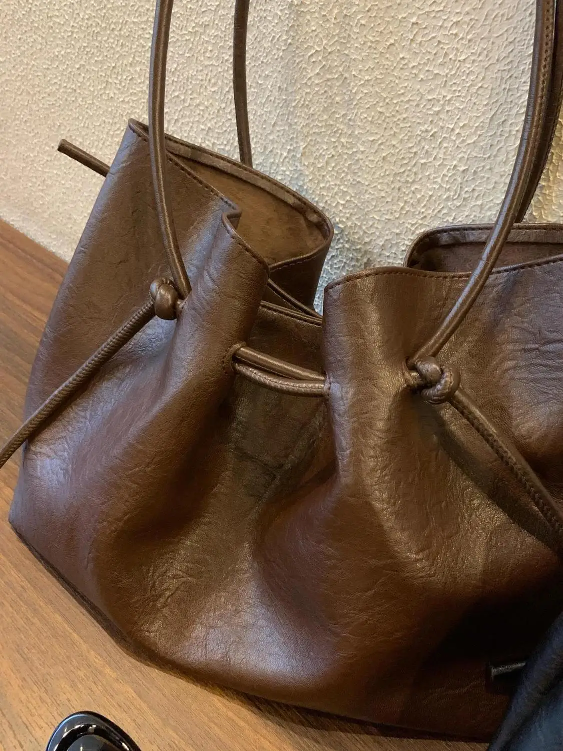 Inner Retro Loose style strappy tote bag for women Plain PU Paunchy Handbag Casual Lady shoulder bag