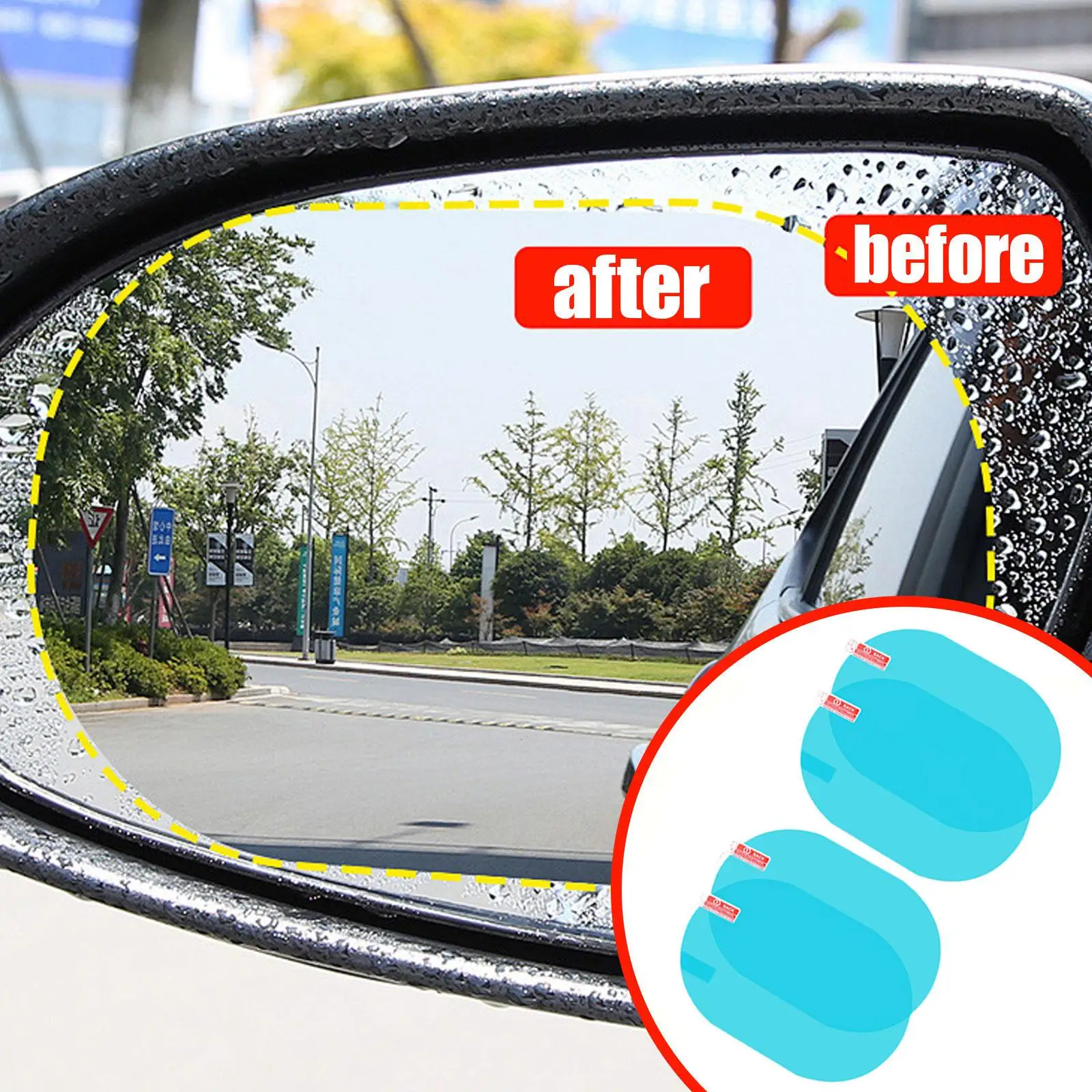 Car Rearview Mirror Film Protective Sticker Anti Glare Nano Coating Rainproof Film for All Weather Visibility