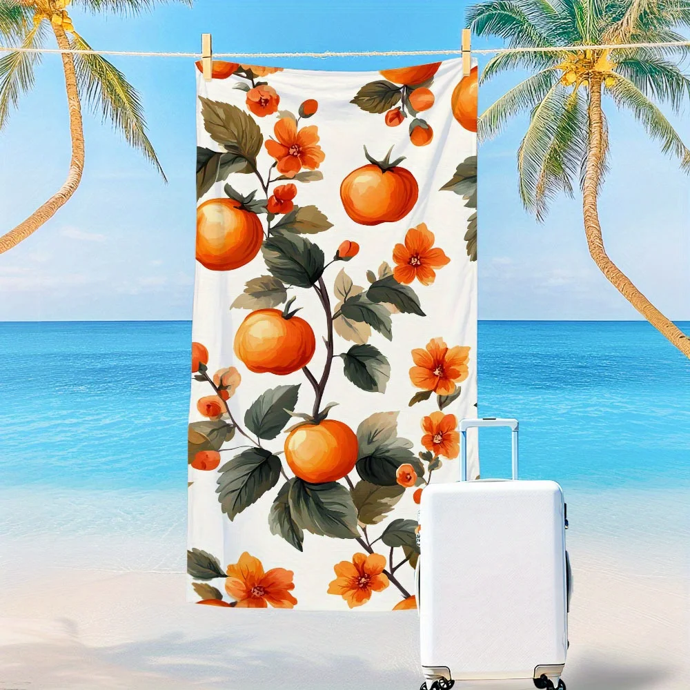 

1 Vibrant Orange and Floral Beach Towel - Quick Dry, Lightweight Polyester, Great for the Beach, Travel, Pool | Machine Washable