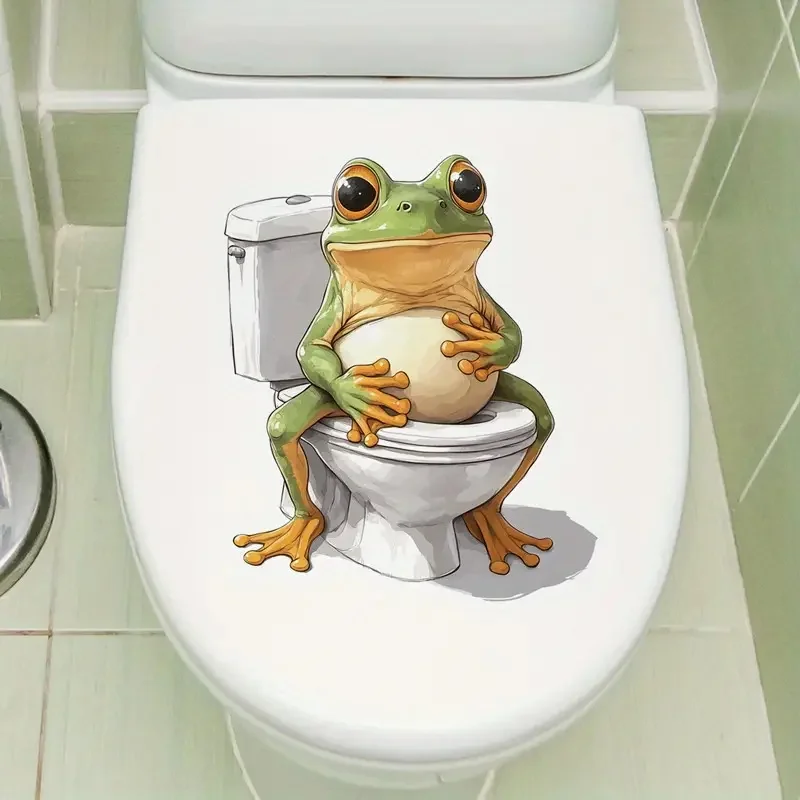 

Funny Frog on Toilet Stickers Decoration for Living Room, Wall, Bedroom, Toilet and Home Decor Car Decals Self-Adhesive Waterpro