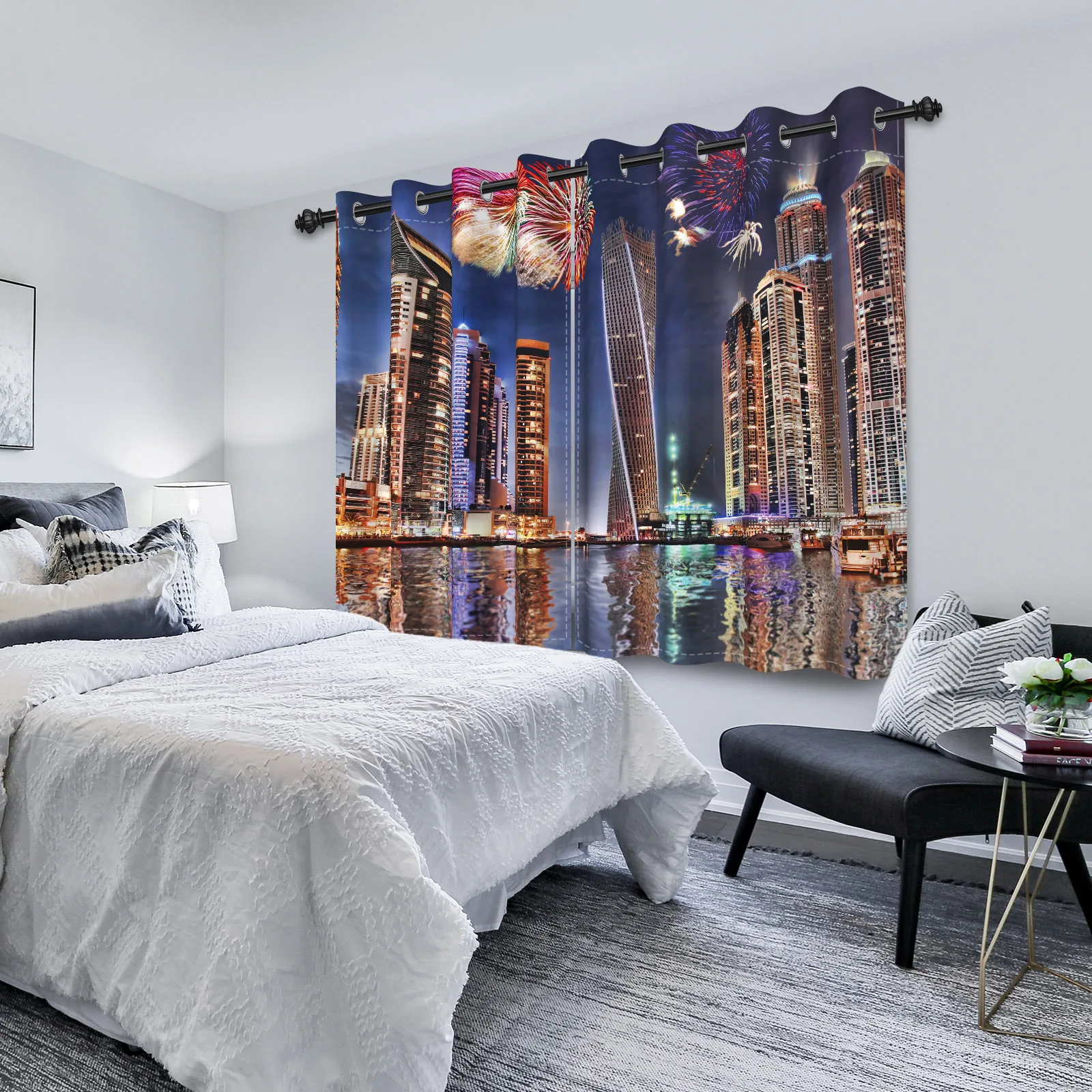 موردن مدينة بناء الألعاب النارية نهر المشهد ستائر التعتيم غرفة المعيشة غرفة نوم العزل الحراري الحد من الضوضاء نافذة الستائر #4