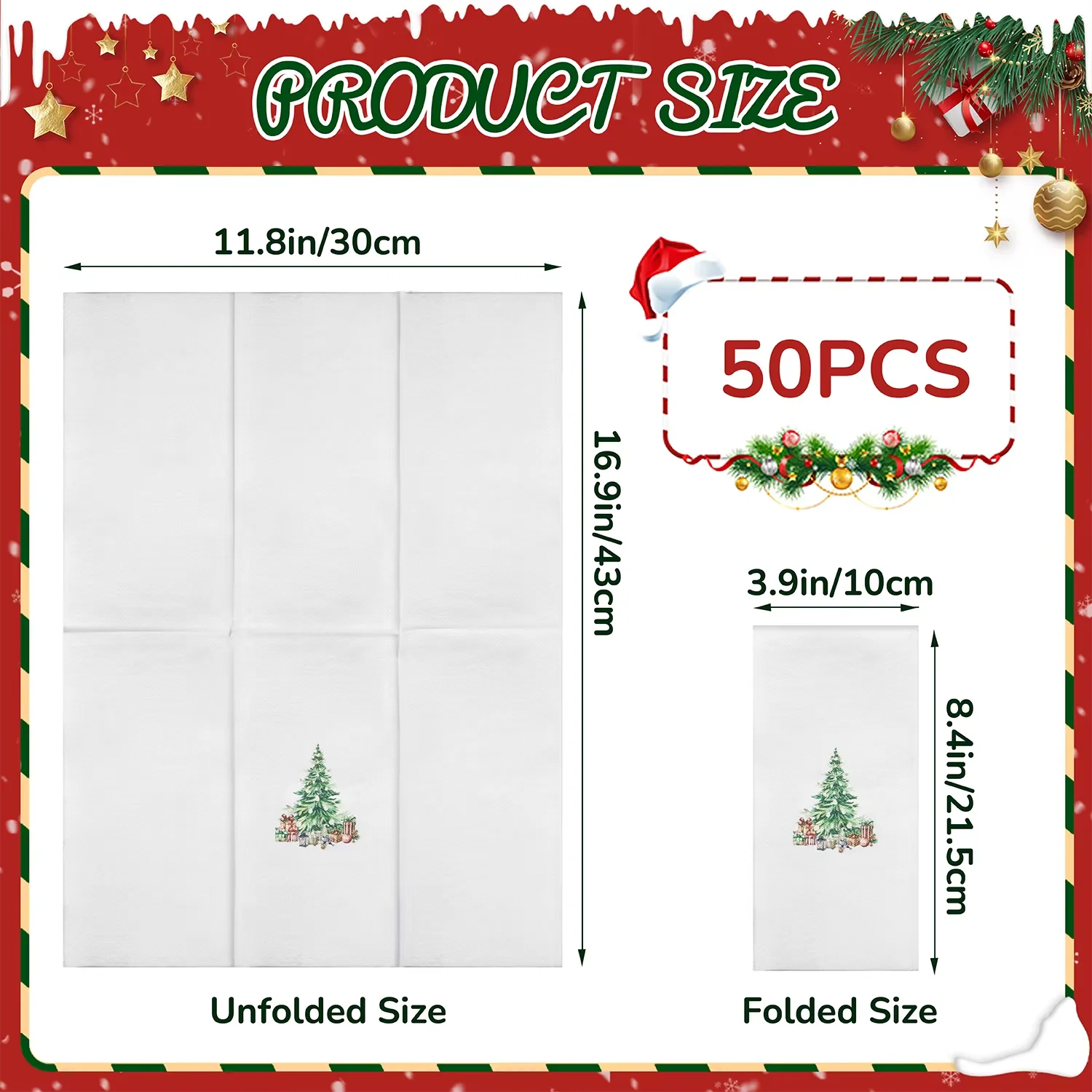 Disposable Dinner Napkins Linen-Feel Christmas Tree Design for Holiday Family Parties Christmas Party Gift Towels