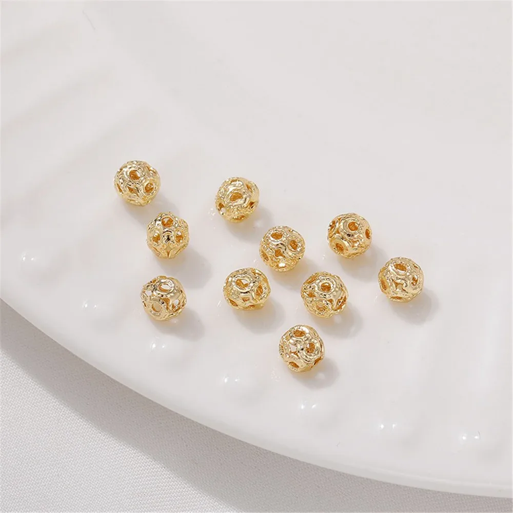 

14K Gold-plated Hollowed Out Small Flower Ball with Separated Beads DIY Handmade Bracelet Round Bead Necklace Accessory Material