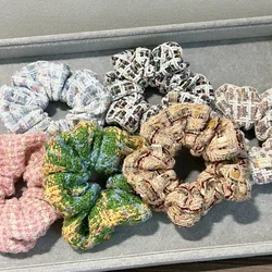 Wholesale Korean New Simple Woven Tweed Small Fragrant Hair Rope Fashion Colofurl Grid Elastic Scrunchie For Woman Girls