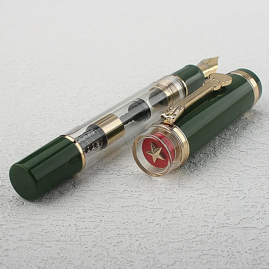 Imagem -04 - Jinhao Caneta-tinteiro com Clipe de Guitarra Resina Transparente e Verde Escrita Pen Grande Conversor Tiandao Series f m Nib 1935