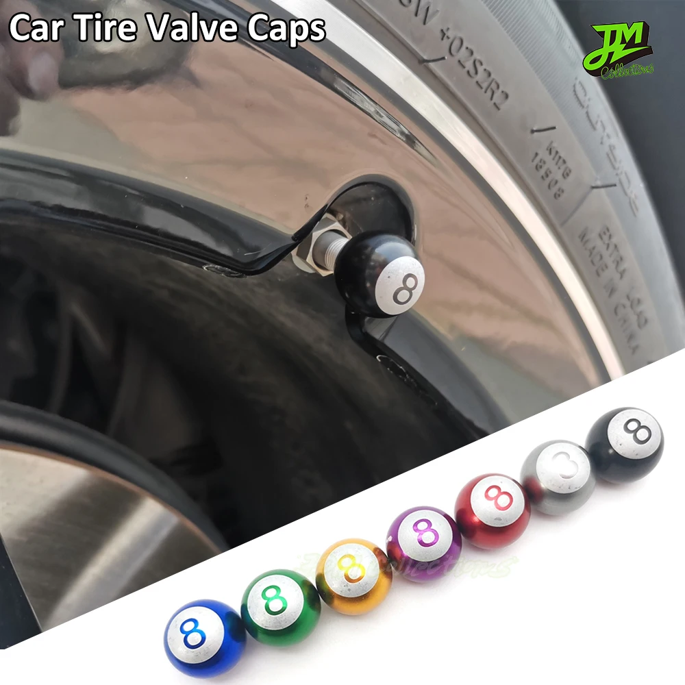 4Pcs/Set Universal Car Valve Cap Creative Billiard Black 8 Wheel Caps Aluminum Dustproof Valve Stem Caps For Car Motorcycle Tire