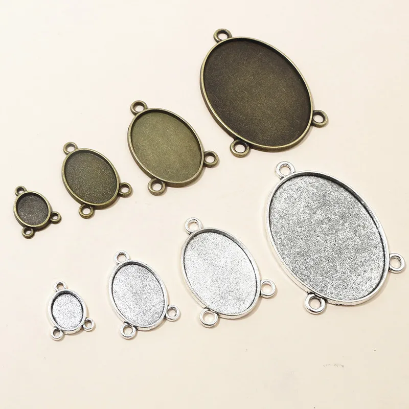 5-40pcs 3-Loops Oval Prndant Cabochons Blank Base Setting DIY Necklace Bracelet Jewelry Making Accessories Findings