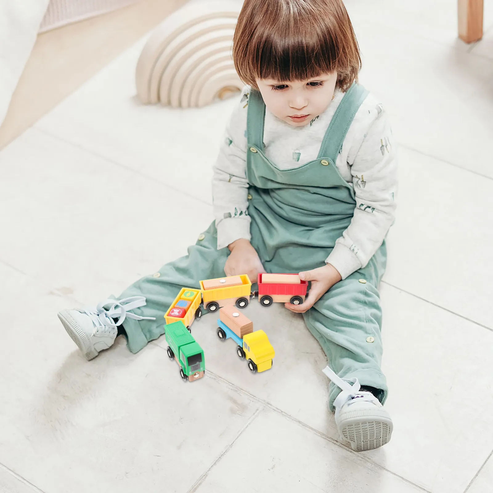 

Набор из 5 многофункциональных магнитных деревянных машинок-грузовиков для перевозки грузов, развивающая игрушка для детей, имитация транспортного средства, сделай сам