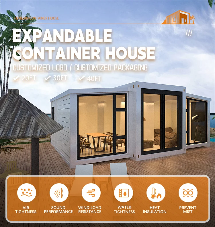 20ft/40ft Foldable Container House Solar System Prefab Modular Mobile Home 2 Bed 1 Bath Kitchen Balcony for Holiday House