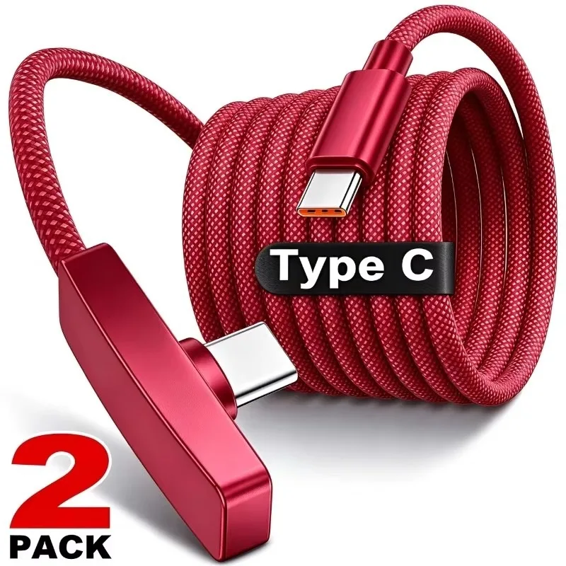 1-2Pcs Burgundy Braided Cord 100W Quick Charging Data Cord 90 Degree USB Type C Cable for iPhone 18 Pro Max 17 16 Samsung Xiaomi