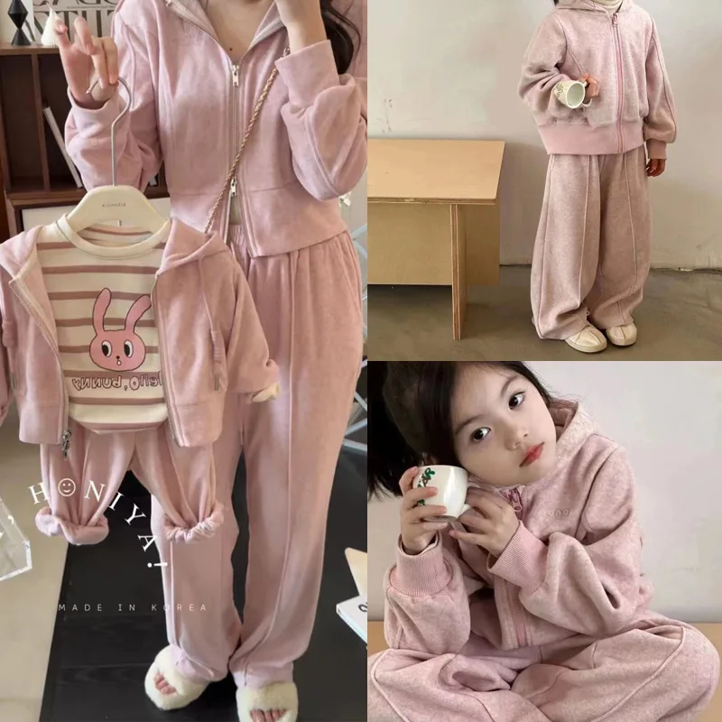 

2024 Mother Baby Girls Matching Zip Jacket Pants Two Piece Sets Mom and Daughter Fashion Outfits Women Clothing Suit Autumn New