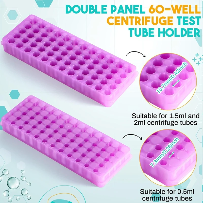 10 Pcs Microcentrifuge Tube Rack Polypropylene Test Tube Holder Double For 0.5 Ml- 2 Ml Tube, 60 Holes Each, 5 Colors