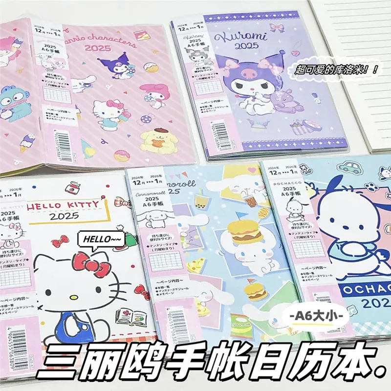 

2025 Kawaii Sanrio Hello Kitty Mymelody Kuromi Schedule Book A6 Plan Book Portable Handbook Student Notebook Message Book Gifts