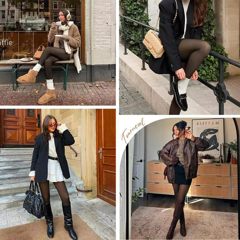 Collant in pile con cucitura taglie forti Leggings termici con fascia di compressione Collant modellante tono pelle Strato base invernale